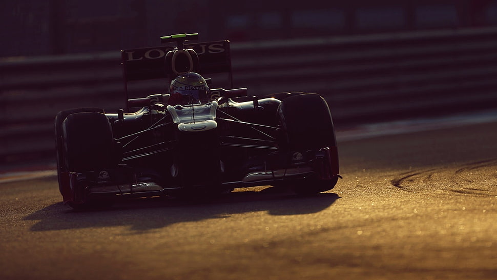 black F1 car, Formula 1, Lotus, Renault, car HD wallpaper