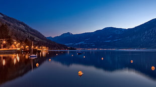white water buoys, mountains, lake zug (switzerland), lake, Switzerland