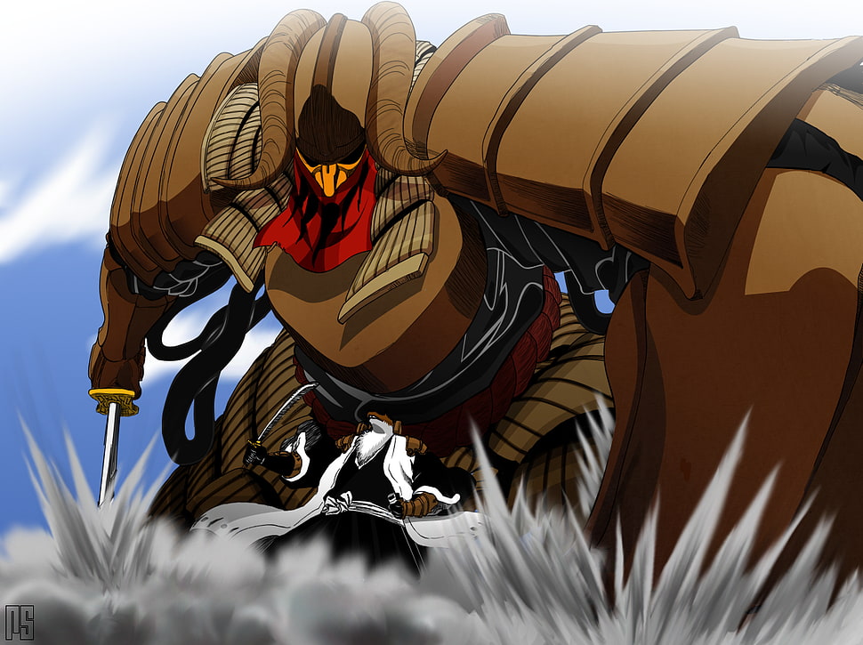 brown anime wallpaper, Bleach, samurai, Hollow, sword HD wallpaper