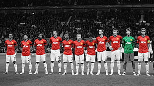 men's red soccer jersey shirt, Manchester United , selective coloring, Nani, Shinji Kagawa