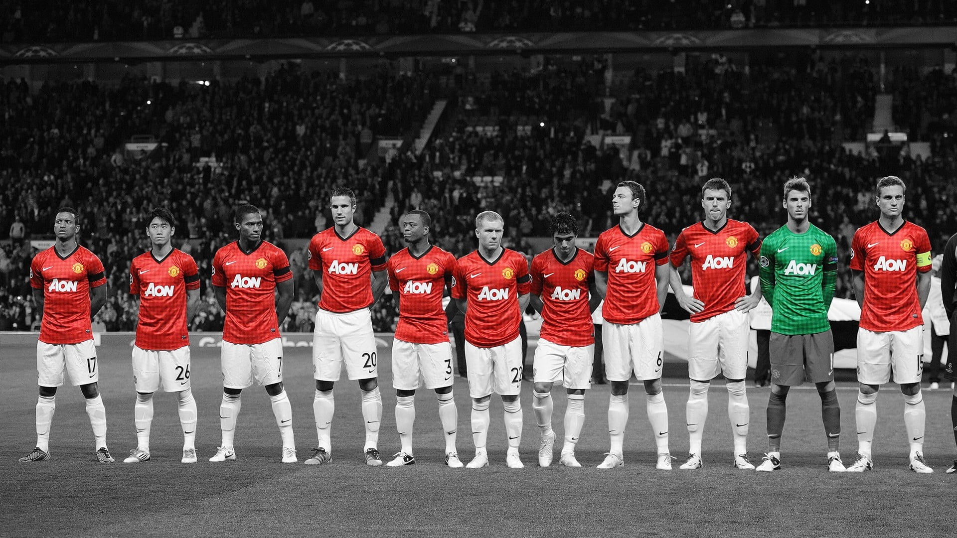 men's red soccer jersey shirt, Manchester United , selective coloring, Nani, Shinji Kagawa