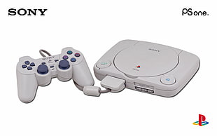 white Sony PlayStation One with controller, PlayStation, consoles, Sony, video games