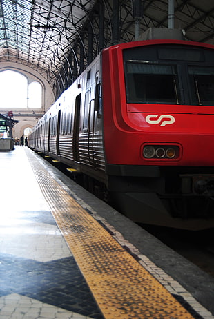 red and black train, train, Lisbon, railway, train station