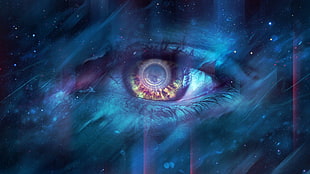 human eye digital wallpaper, digital art, minimalism, blue, eyes