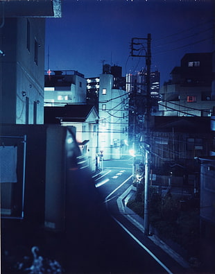 gray electric post, urban, cityscape, night
