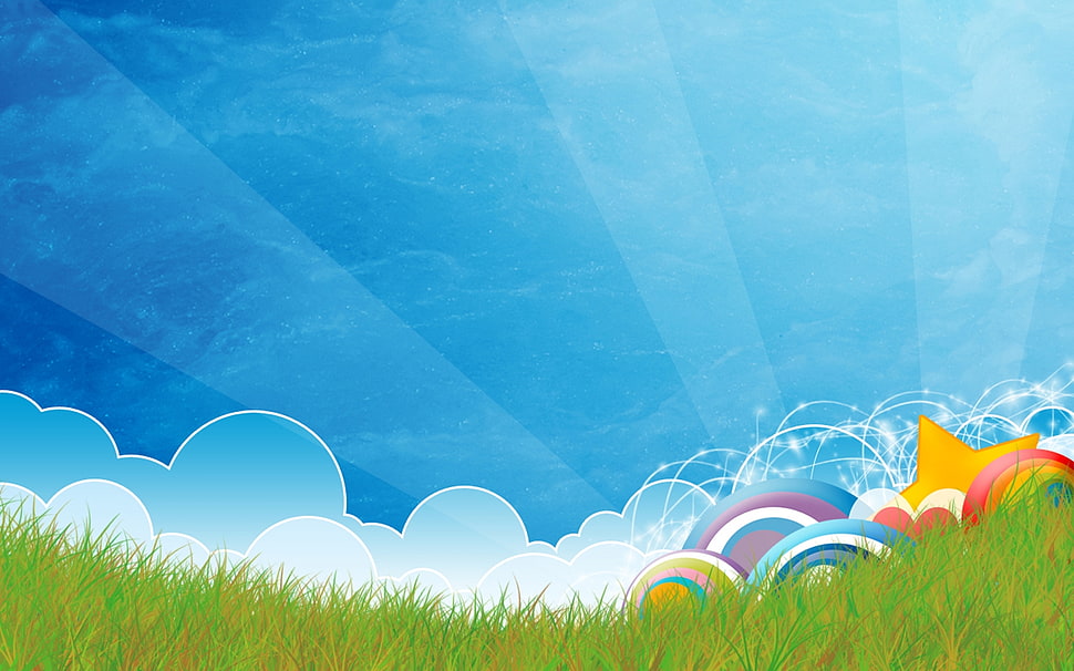 green, teal and white illustration HD wallpaper