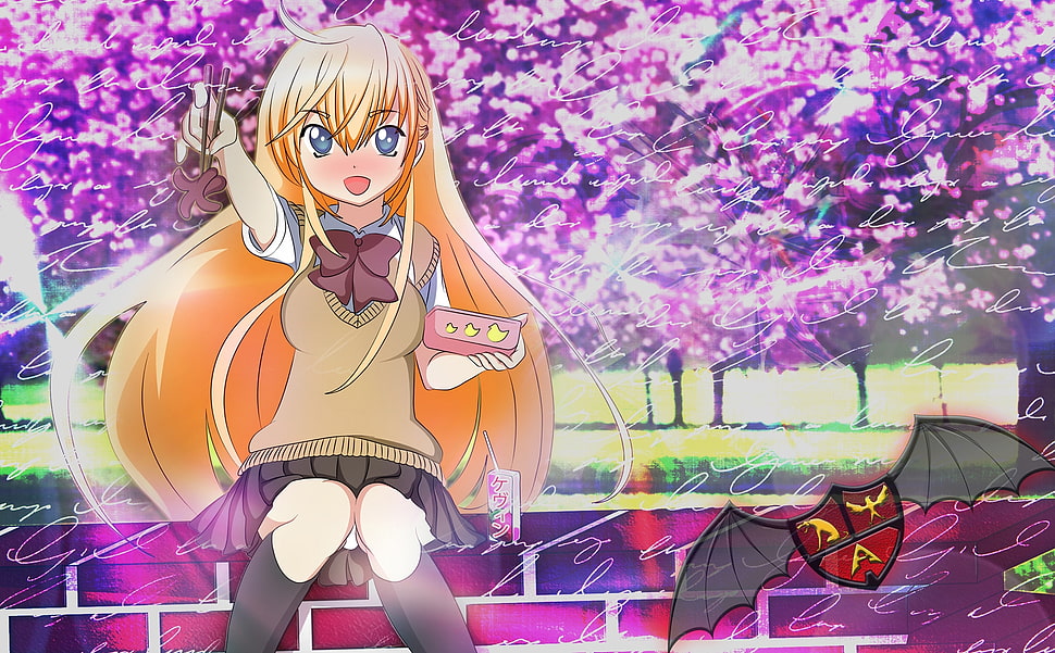 female anime wearing brown school uniform digital wallpaper HD wallpaper