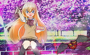 female anime wearing brown school uniform digital wallpaper