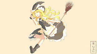 yellow haired witch anime character, witch, blonde, broom, Touhou