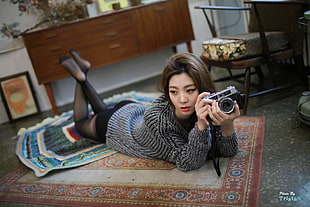 black and silver camera, Chae Eun, Korean, Asian