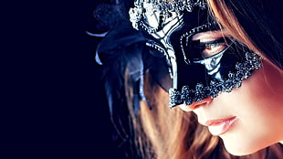 black floral masquerade mask, mask, face mask