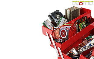 red toolbox, hardware, technology