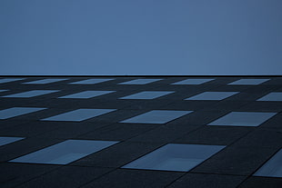 black and white tile, simple, blue, window, surreal