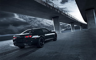 black coupe, Chevrolet, Chevrolet Camaro, car, bridge HD wallpaper