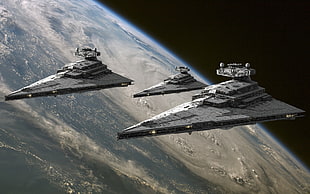 three spaceships on the outer space