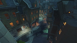 city building illustration, Overwatch, KINGSROW