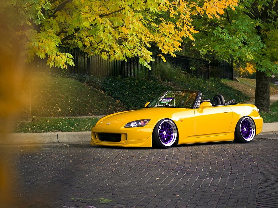 yellow convertible coupe, Honda, honda s2000 HD wallpaper