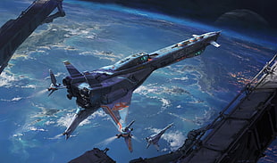 aircraft illustration, spaceship, science fiction