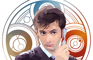 men's black and white collared shirt illustration, David Tennant, Doctor Who, Tenth Doctor