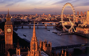 London skyline, city, London, London Eye, Big Ben