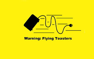Warning: Flying Toasters logo, humor, minimalism, quote, yellow background