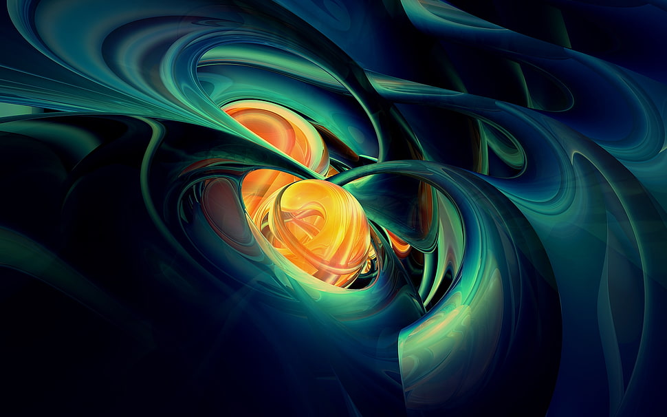 green and orange 3D digital wallpaper HD wallpaper
