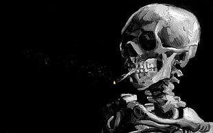 gray skull illustration, smoke, bones, black, death HD wallpaper