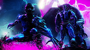 black and blue alien wallpaper, Shadow Warrior 2, pink, neon, blue