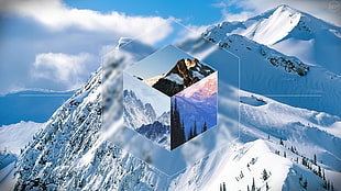 snow-covered mountain digital wallpaper, mountains, snow, digital art, abstract