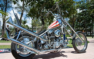 silver chopper motorcycle, Harley Davidson, Easy Rider