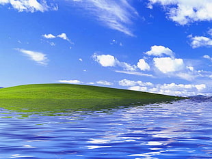 calm water near island 3D wallpaper, landscape