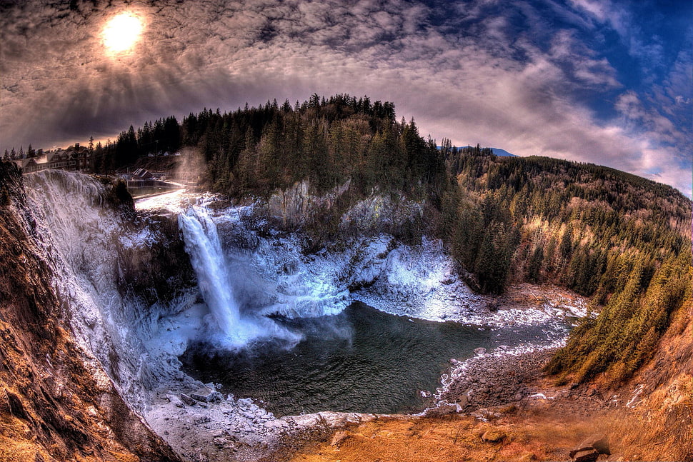 aerial view of falls during daytime HD wallpaper