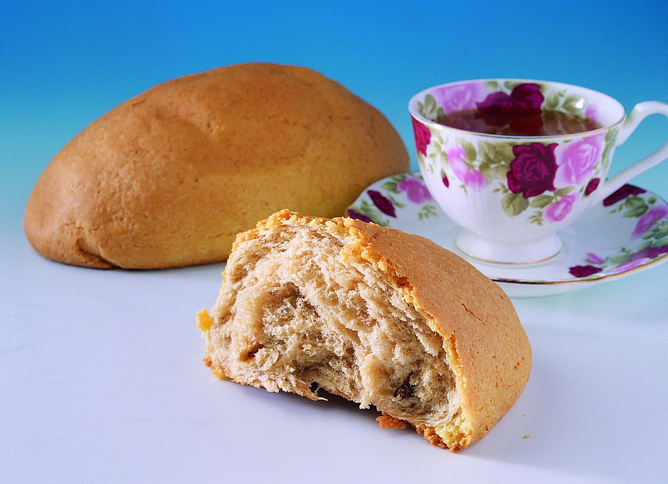 brown pastries and white ceramic floral tea set HD wallpaper