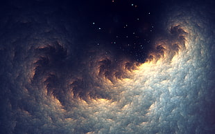 black and gray cloud digital wallpaper, fractal, abstract, stars, space