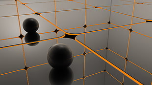 black ball toy, black, orange, ball, render HD wallpaper