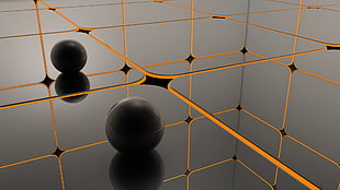 black ball toy, black, orange, ball, render