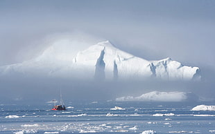 red and black boat, sea, Arctic, ship
