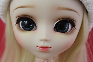 close up photography of a girl doll, dahlia HD wallpaper