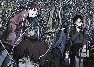 black and white full-face helmet, Serial Experiments Lain, anime HD wallpaper