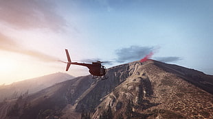black helicopter, Grand Theft Auto V, Grand Theft Auto Online, Rockstar Games, mountains HD wallpaper