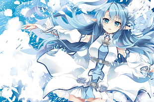 blue haired girl elf illustration, anime, Sword Art Online, Alfheim Online, Undine