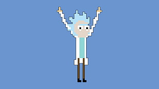 Morty pixel art, pixels, minimalism, Rick and Morty, blue background HD wallpaper