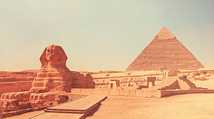 red and white house miniature, Egypt, pyramid, desert, Pyramids of Giza HD wallpaper
