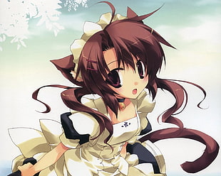 female anime character in white dress digital wallpaper