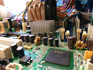 closeup photo of computer motherboard