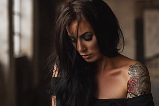 woman with floral tattoo in arms HD wallpaper