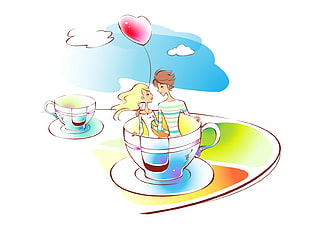 man and woman in ceramic cup clipart