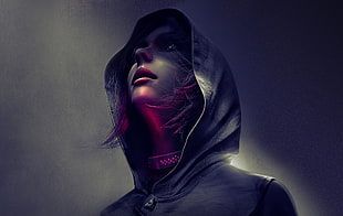 woman with hood game illustration HD wallpaper