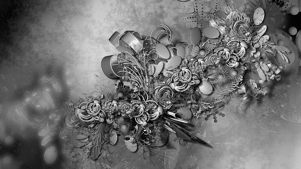 assorted flowers grayscale photo HD wallpaper