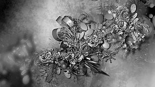 assorted flowers grayscale photo